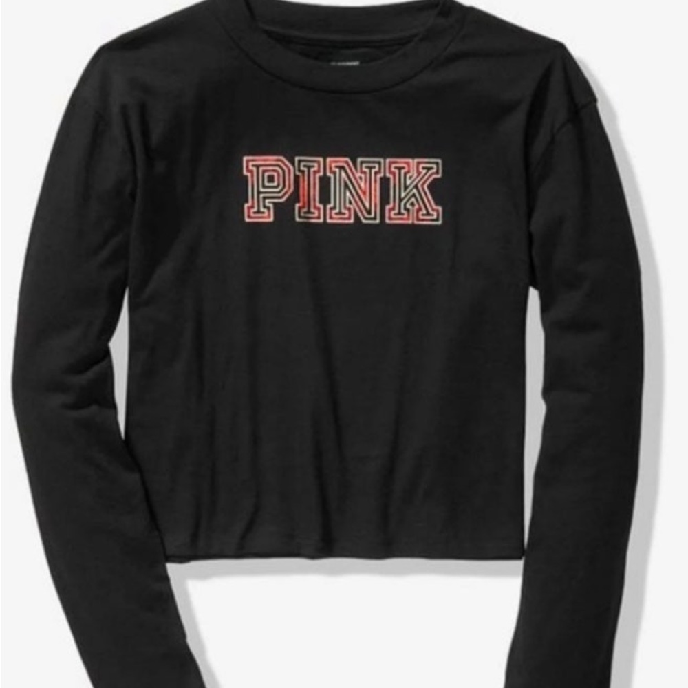 Victoria’s Secret Love Pink Gold foil Plaid Cropped Crew Neck tee T-Shirt Top xs - Picture 4 of 7